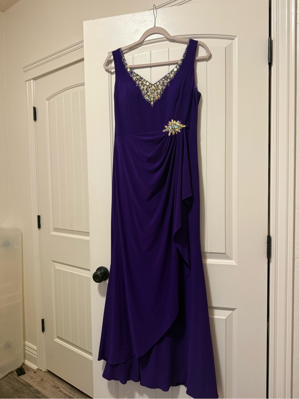 Royal Purple Beaded V-Neck Prom Dress